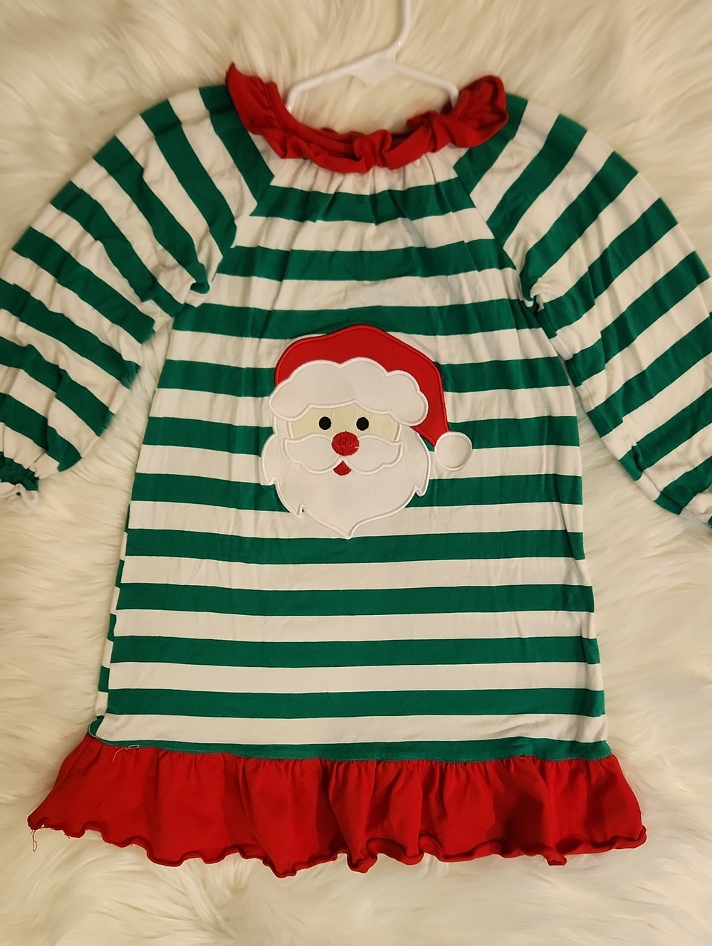 Green, White Stripe Santa Dress Red Trim - Girls Size: 3 - Brand: Smocked Polkad